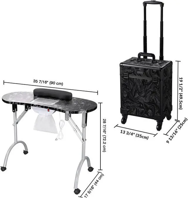 Alt view image 4 of 7 - Byootique Manicure Table Nail Desk & Rolling Makeup Train Case Kit CB Shadows
