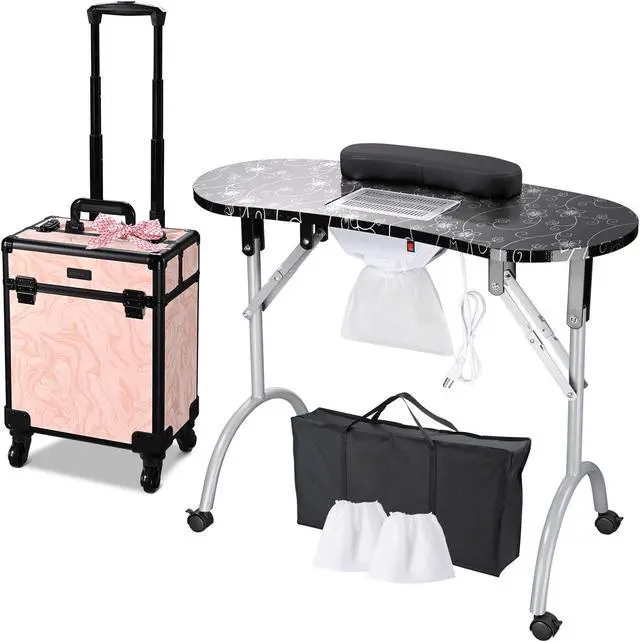 Main image of Byootique Manicure Table Nail Desk & Rolling Makeup Train Case Kit Salon CB Dusk