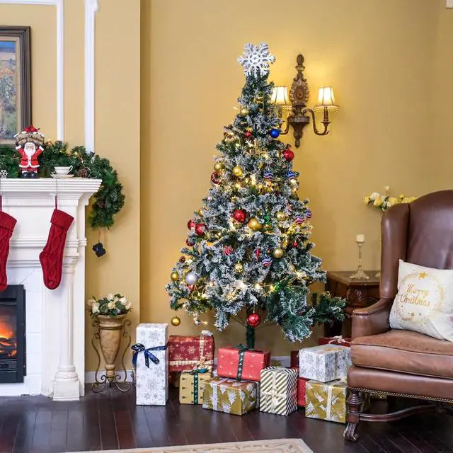 Alt view image 6 of 7 - 7.5 Ft White Christmas Tree Artificial w/ Topper & 66FT Fairy Lights Xmas Decor