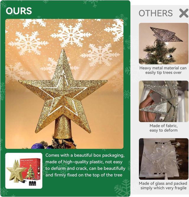 Alt view image 2 of 7 - Yescom Christmas Tree Topper Star,3D Snowflake Rotating Projector,LED Lights,Golden Star Xmas Décor