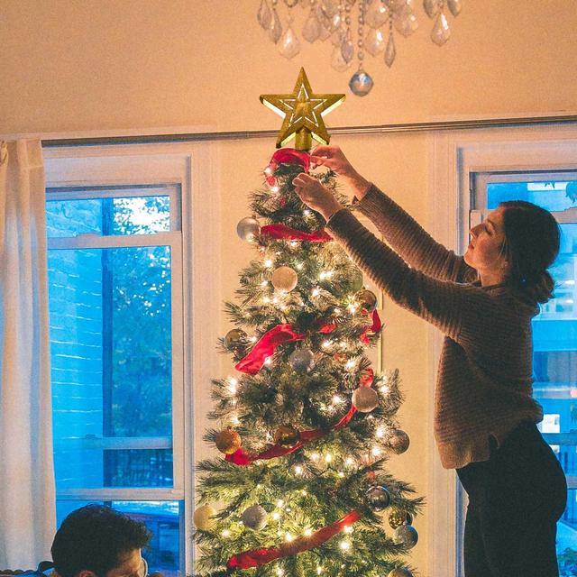 Alt view image 7 of 7 - Yescom Christmas Tree Topper Star,3D Snowflake Rotating Projector,LED Lights,Golden Star Xmas Décor