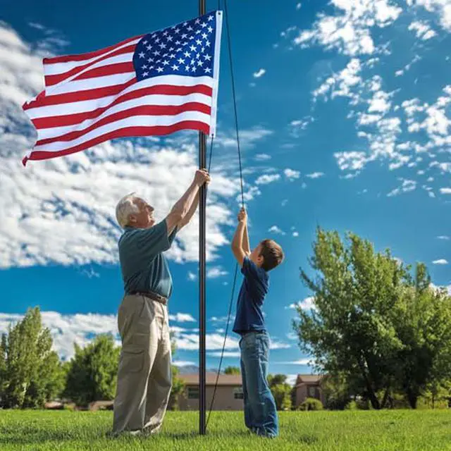 Alt view image 2 of 7 - Yescom Bravery 20 Ft Aluminum Sectional Flagpole with 3x5 Ft US Flag Gold Ball Outdoor