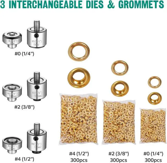 Alt view image 4 of 7 - Yescom Grommet Tool Kit 900pcs Eyelets Washers #0/#2/#4 Die Hole Puncher Hand Press Machine for Fabric Crafting