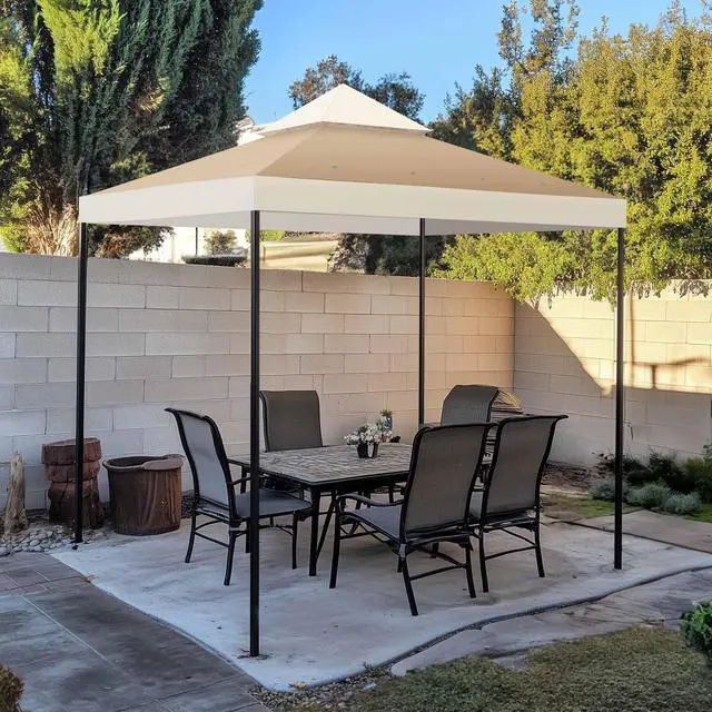 Alt view image 2 of 7 - Yescom 8x8Ft 2-Tier Gazebo Top Replacement UV30+ for 2 Tier Outdoor Patio Canopy Cover Party Backyard Garden Ivory+Sand
