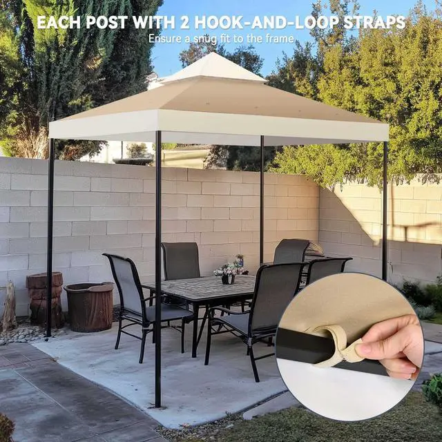 Alt view image 5 of 7 - Yescom 8x8Ft 2-Tier Gazebo Top Replacement UV30+ for 2 Tier Outdoor Patio Canopy Cover Party Backyard Garden Ivory+Sand