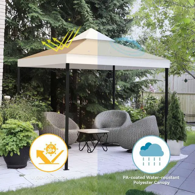 Alt view image 6 of 7 - Yescom 8x8Ft 2-Tier Gazebo Top Replacement UV30+ for 2 Tier Outdoor Patio Canopy Cover Party Backyard Garden Ivory+Sand