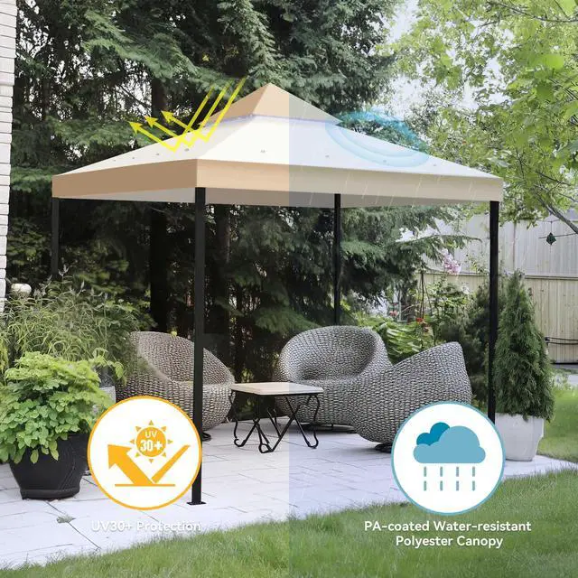 Alt view image 6 of 7 - Yescom 8x8Ft 2-Tier Gazebo Top Replacement UV30+ for 2 Tier Outdoor Patio Canopy Cover Party Backyard Garden Sand+Ivory