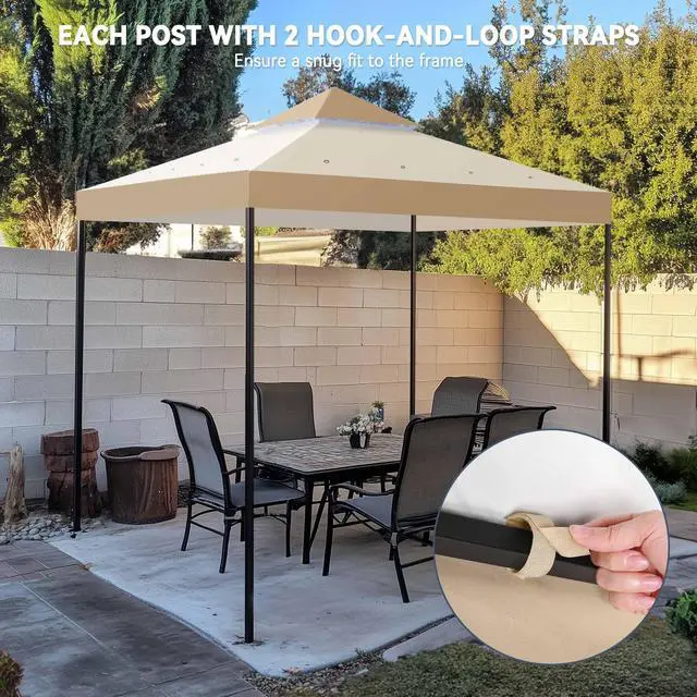 Alt view image 5 of 7 - Yescom 8x8Ft 2-Tier Gazebo Top Replacement UV30+ for 2 Tier Outdoor Patio Canopy Cover Party Backyard Garden Sand+Ivory