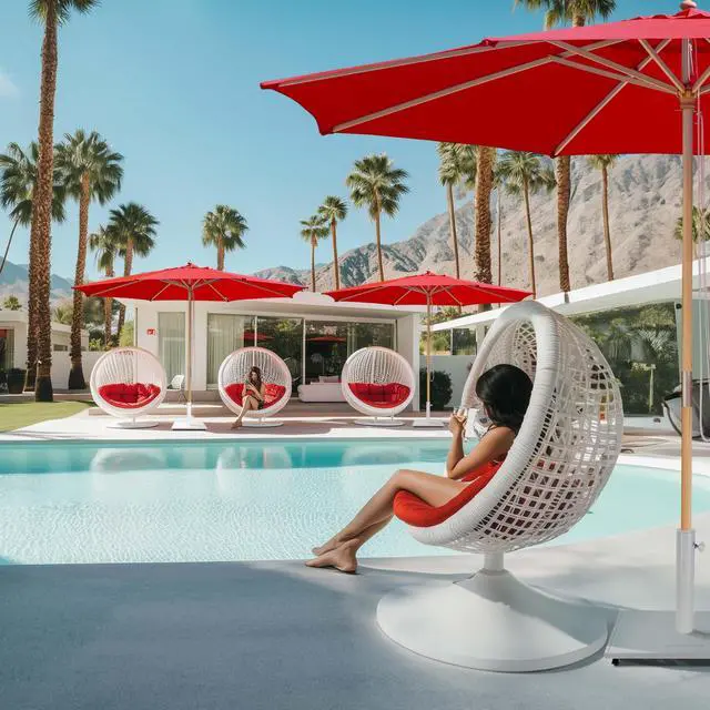 Alt view image 3 of 8 - Yescom 13FT Large Outdoor Patio Umbrella UV30+ Wood 8 Rib Pole for Table Beach Yard Garden Wedding Deck Cafe Pool Red