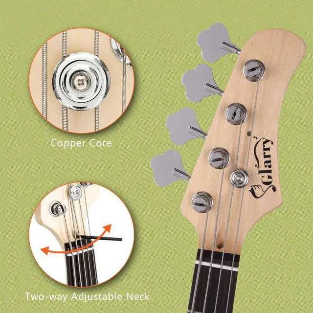 Alt view image 5 of 7 - Electric Bass Guitar Full Size Standard Beginner Kit 4 String Cable Strap Carry Bag Blue
