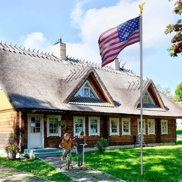 Alt view image 2 of 7 - Yescom Bravery 20Ft Eagle Topper Sectional Flag Pole Kit Aluminum Outside Inground Garden with 3'x5' USA Flag Silver