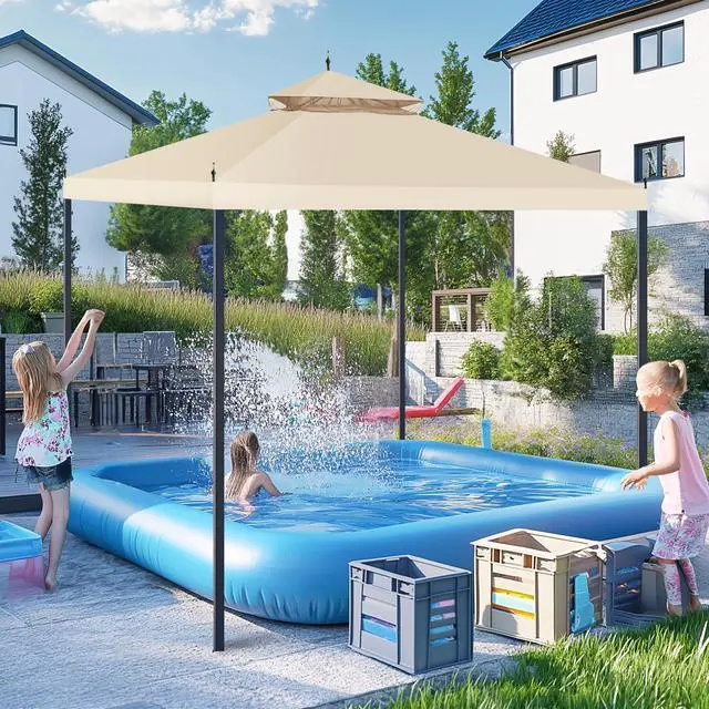 Alt view image 8 of 13 - Yescom 10x10Ft Canopy Cover Top 2Tier PU Water Resistance for Brand_Model Walmart/MS17-31-4-2 Arrow Gazebo Outdoor Beige