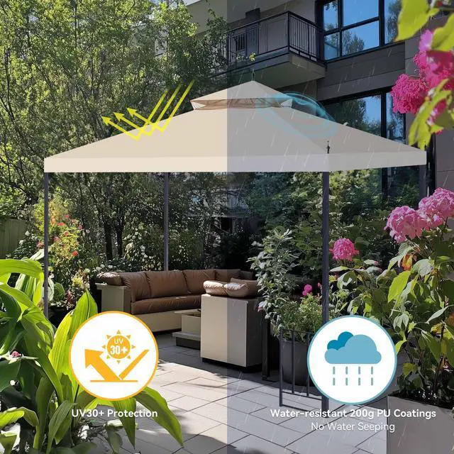 Alt view image 11 of 13 - Yescom 10x10Ft Canopy Cover Top 2Tier PU Water Resistance for Brand_Model Walmart/MS17-31-4-2 Arrow Gazebo Outdoor Beige