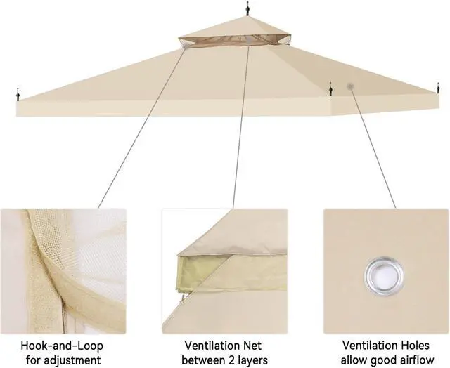 Alt view image 9 of 13 - Yescom 10x10Ft Canopy Cover Top 2Tier PU Water Resistance for Brand_Model Walmart/MS17-31-4-2 Arrow Gazebo Outdoor Beige