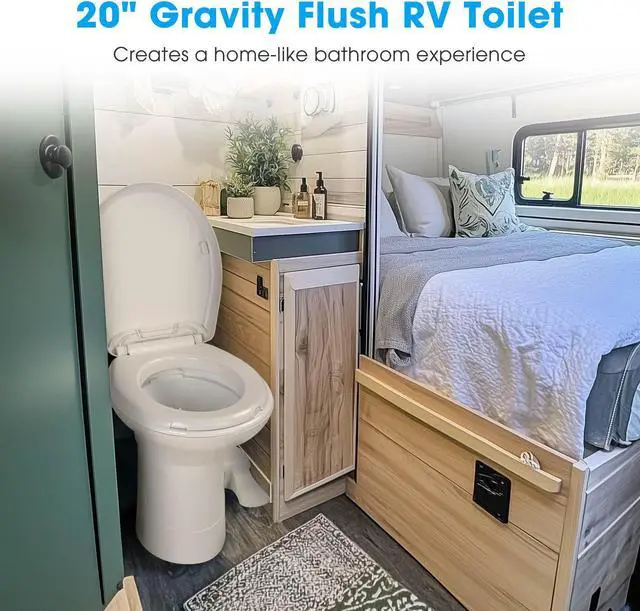 Alt view image 2 of 7 - RV Toilet Porcelain Enamel Gravity Flush Camper Trailer Toilet Elongated High Profile for Travel