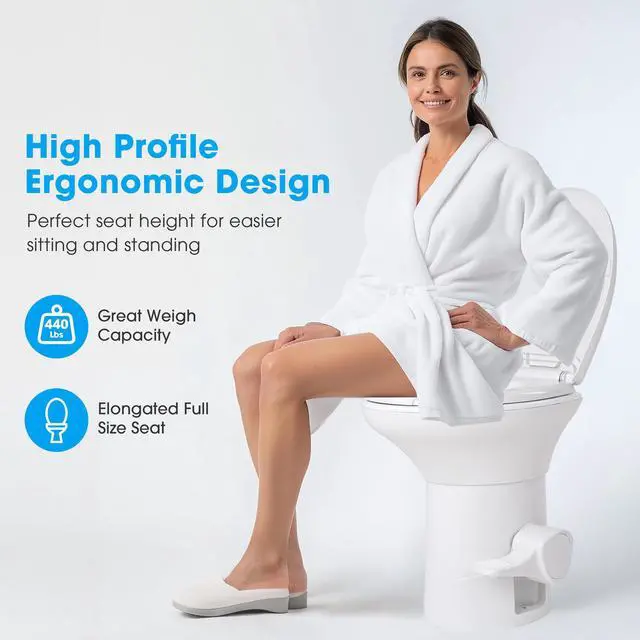 Alt view image 4 of 7 - RV Toilet Porcelain Enamel Gravity Flush Camper Trailer Toilet Elongated High Profile for Travel