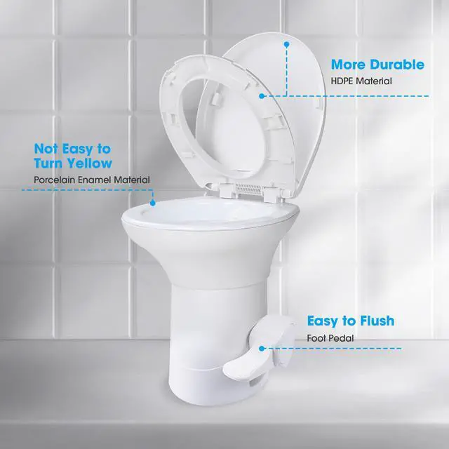 Alt view image 3 of 7 - RV Toilet Porcelain Enamel Gravity Flush Camper Trailer Toilet Elongated High Profile for Travel