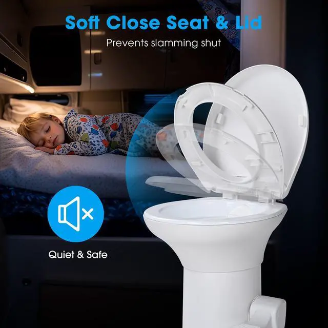 Alt view image 7 of 7 - RV Toilet Porcelain Enamel Gravity Flush Camper Trailer Toilet Elongated High Profile for Travel