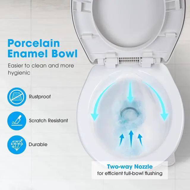 Alt view image 5 of 7 - RV Toilet Porcelain Enamel Gravity Flush Camper Trailer Toilet Elongated High Profile for Travel