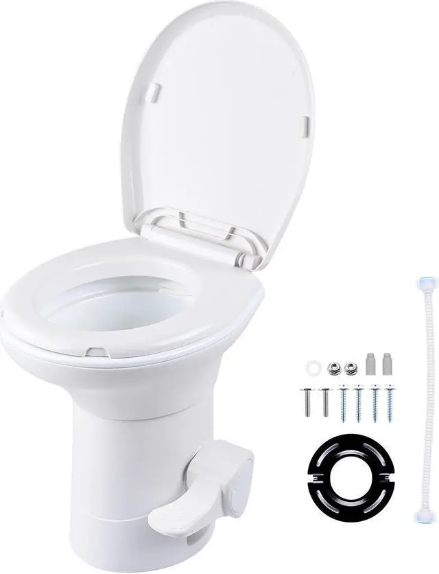 Main image of RV Toilet Porcelain Enamel Gravity Flush Camper Trailer Toilet Elongated High Profile for Travel