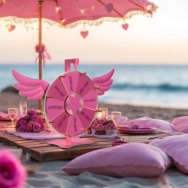 Alt view image 7 of 7 - WinSpin 12" Pink Angel Prize Wheel Tabletop Spinning 8 Slots Party Events Club