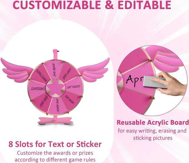 Alt view image 3 of 7 - WinSpin 12" Pink Angel Prize Wheel Tabletop Spinning 8 Slots Party Events Club