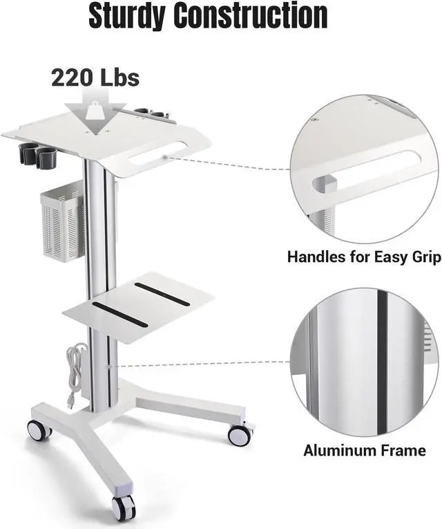 Alt view image 4 of 7 - 2 Tiers Medical Trolley Mobile Medical Cart Rolling Cart Lab Dental Spa Salon
