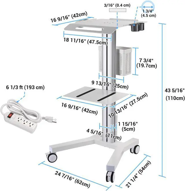 Alt view image 2 of 7 - 2 Tiers Medical Trolley Mobile Medical Cart Rolling Cart Lab Dental Spa Salon