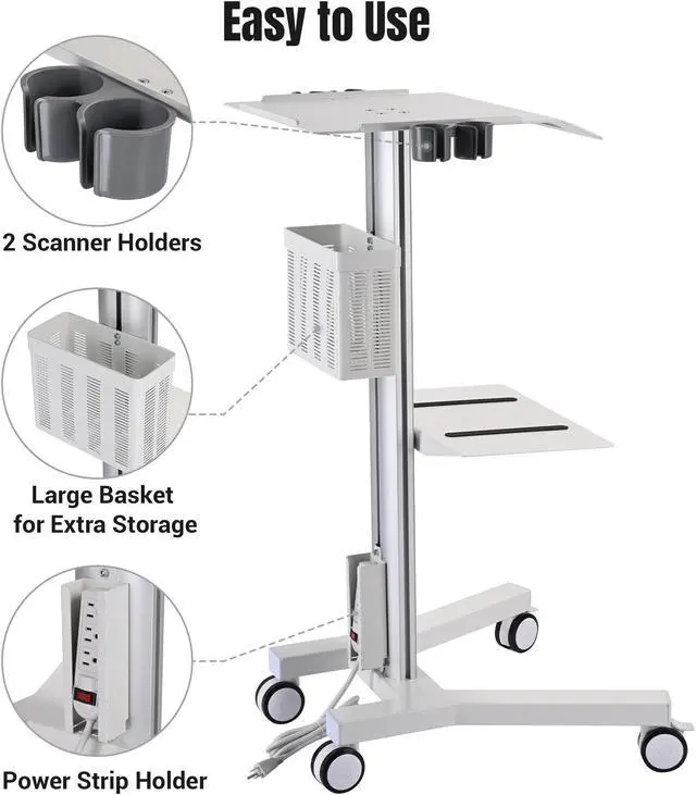 Alt view image 7 of 7 - 2 Tiers Medical Trolley Mobile Medical Cart Rolling Cart Lab Dental Spa Salon