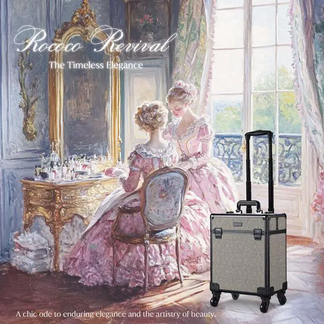 Alt view image 2 of 7 - Byootique Rolling Makeup Train Case Cosmetic Trolley Organizer Rococo GainsBoro