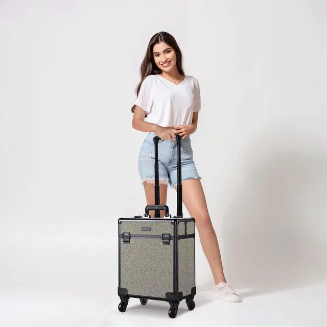 Alt view image 6 of 7 - Byootique Rolling Makeup Train Case Cosmetic Trolley Organizer Rococo GainsBoro