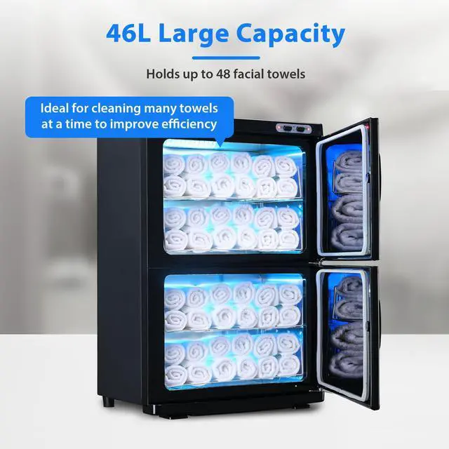 Alt view image 3 of 7 - 46L 2in1 Dual Cabinet Towel Warmer UV Sterilizer with 4 Racks for Salon Hote