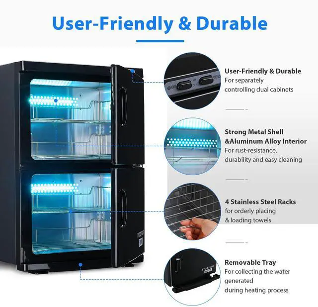 Alt view image 4 of 7 - 46L 2in1 Dual Cabinet Towel Warmer UV Sterilizer with 4 Racks for Salon Hote