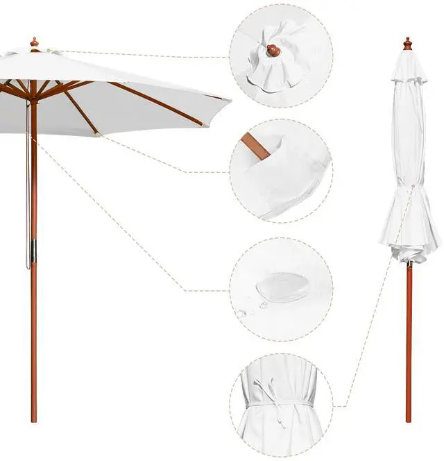 Alt view image 7 of 7 - Yescom 9FT Wooden Patio Umbrella UV30+ for Beach Pool Wedding Party Table Market Garden Yard Hotel Deck Cafe White