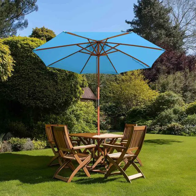 Alt view image 2 of 7 - Yescom 9FT Wooden Patio Umbrella UV30+ for Beach Pool Wedding Party Table Market Garden Yard Hotel Deck Cafe Blue