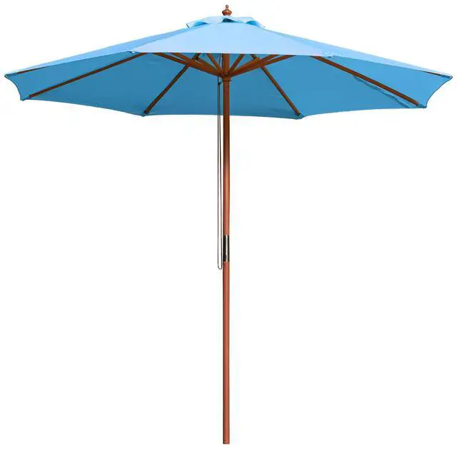 Main image of Yescom 9FT Wooden Patio Umbrella UV30+ for Beach Pool Wedding Party Table Market Garden Yard Hotel Deck Cafe Blue