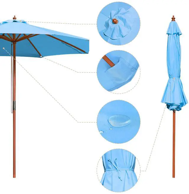 Alt view image 7 of 7 - Yescom 9FT Wooden Patio Umbrella UV30+ for Beach Pool Wedding Party Table Market Garden Yard Hotel Deck Cafe Blue