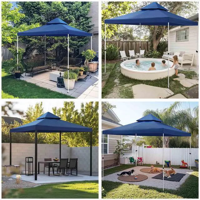 Alt view image 2 of 7 - Yescom 10x10Ft UV30+ Gazebo Replacement Top for 2 Tier Outdoor Canopy Cover Patio Backyard Party Deck Event Navy Blue