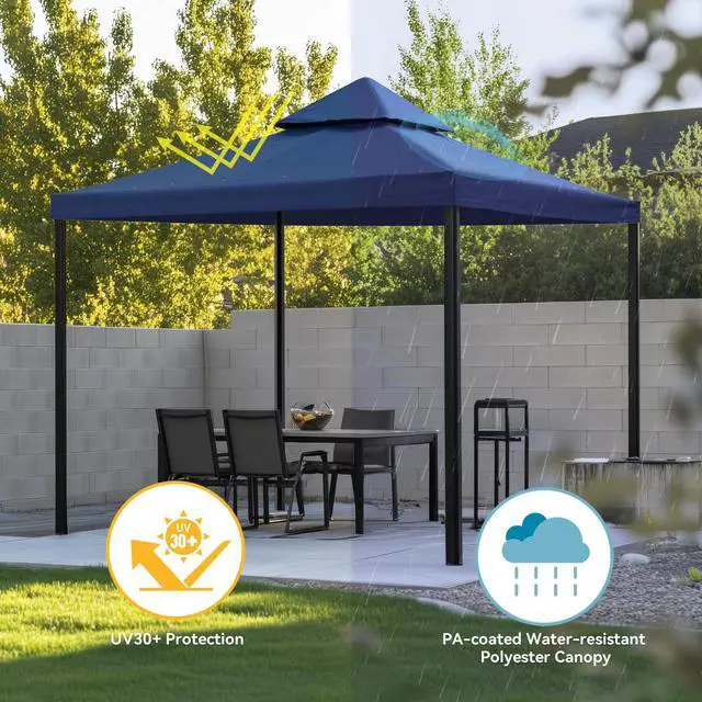 Alt view image 4 of 7 - Yescom 10x10Ft UV30+ Gazebo Replacement Top for 2 Tier Outdoor Canopy Cover Patio Backyard Party Deck Event Navy Blue