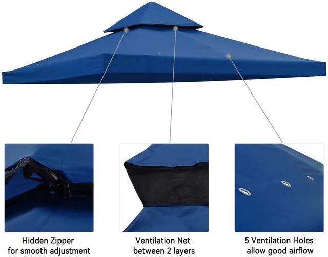 Alt view image 3 of 7 - Yescom 10x10Ft UV30+ Gazebo Replacement Top for 2 Tier Outdoor Canopy Cover Patio Backyard Party Deck Event Navy Blue