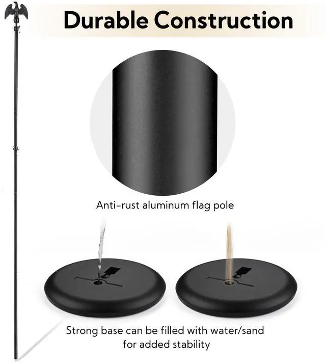 Alt view image 5 of 7 - 8 Ft Sectional Indoor Flag Pole Kit Eagle Topper Aluminum 3x5 Ft US Flag & Base