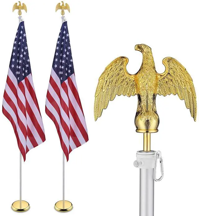 Main image of Yescom 2 Pack 8 Ft Sectional Indoor Flag Pole Set Base Eagle Aluminum 3x5Ft  US Flag
