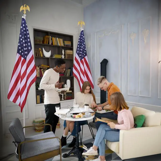 Alt view image 2 of 7 - Yescom 2 Pack 8 Ft Sectional Indoor Flag Pole Set Base Eagle Aluminum 3x5Ft  US Flag