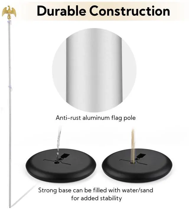 Alt view image 5 of 7 - Yescom 2 Pack 8 Ft Sectional Indoor Flag Pole Set Base Eagle Aluminum 3x5Ft  US Flag
