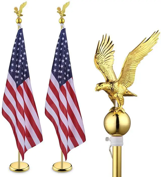 Main image of Yescom 6Ft Indoor Flag Pole Kit Eagle Topper Aluminum Gold Pole with Base 3x5Ft US Flag for Office School City Hall 2Pcs