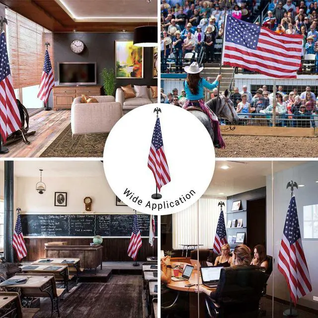Alt view image 2 of 7 - 6 Ft Sectional Indoor Flag Pole Kit Eagle Topper Aluminum 3x5 Ft US Flag & Base