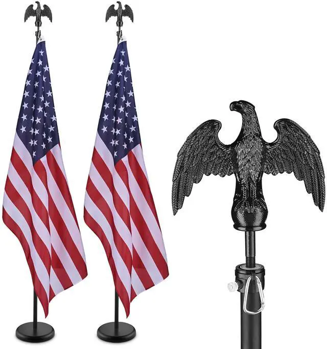 Main image of 6 Ft Sectional Indoor Flag Pole Kit Eagle Topper Aluminum 3x5 Ft US Flag & Base
