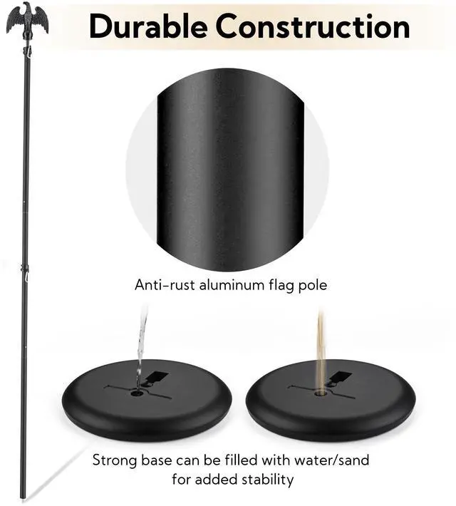 Alt view image 5 of 7 - 6 Ft Sectional Indoor Flag Pole Kit Eagle Topper Aluminum 3x5 Ft US Flag & Base