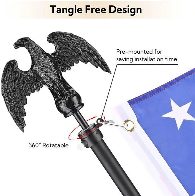 Alt view image 4 of 7 - 6 Ft Sectional Indoor Flag Pole Kit Eagle Topper Aluminum 3x5 Ft US Flag & Base