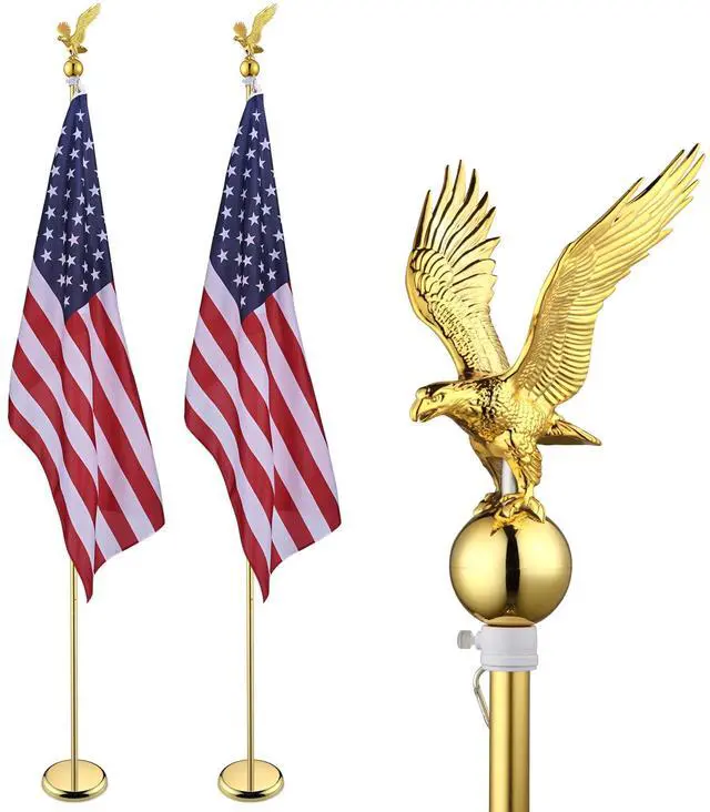 Main image of Yescom 8Ft Indoor Flag Pole Kit Eagle Topper Aluminum Gold Pole with Base 3x5Ft US Flag for Office School City Hall 2Pcs